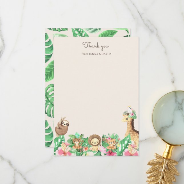 Cute Safari Animals Baby Shower Tack för ditt kort (Fram/Back In Situ)