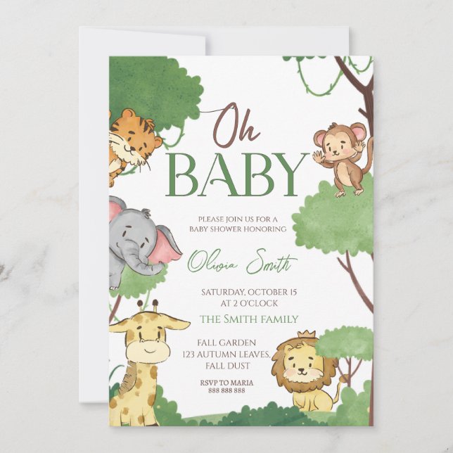 Cute Safari Animals babydusch Inbjudningar (Framsida)
