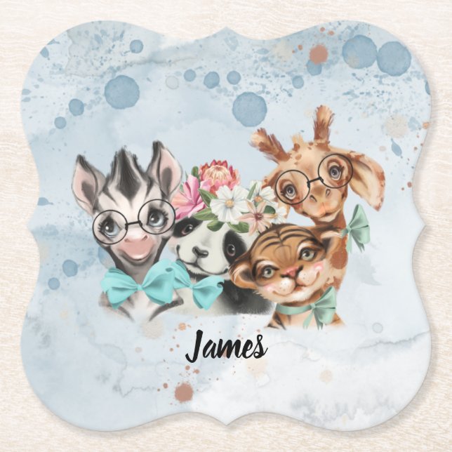 Cute Safari Animals blue jungle för barn Underlägg Papper (Framsida)