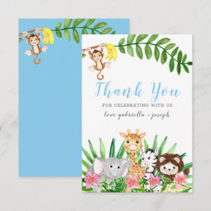 Cute Safari Animals Blue Pojke Shower Tack Kort