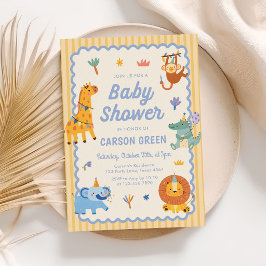Cute Safari Animals Boy Baby Shower Inbjudningar
