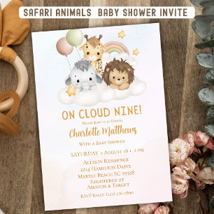 Cute Safari Animals Cloud 9 Baby Shower Inbjudningar