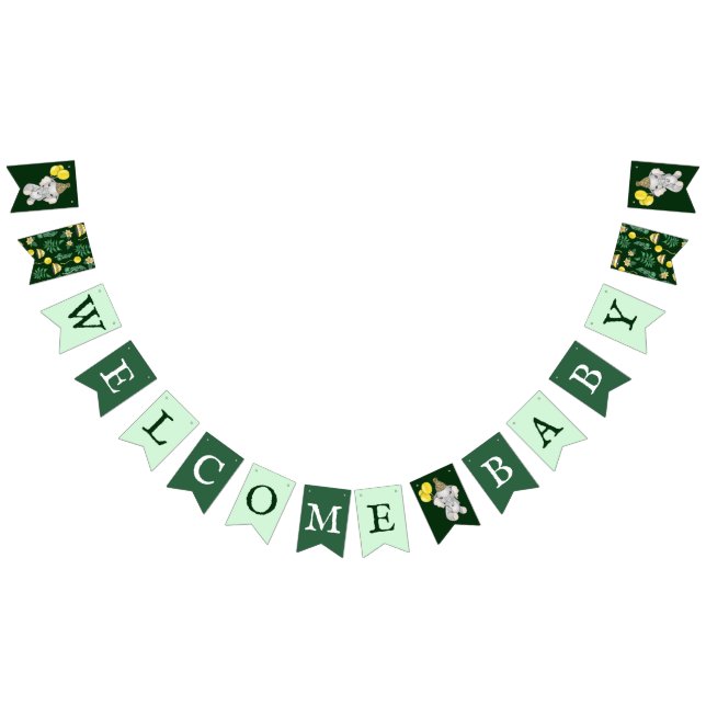 Cute Safari Animals Elephant Welcome Baby Shower Vimplar (Alla)