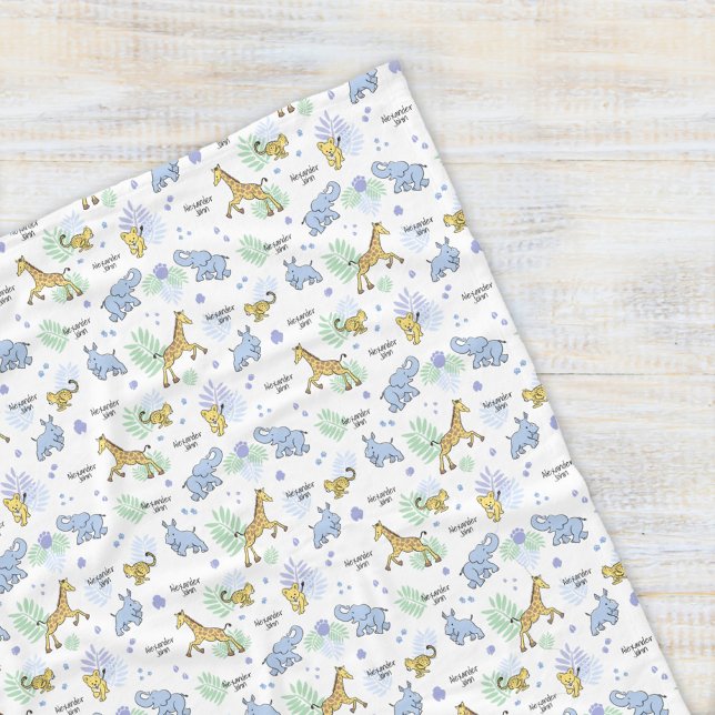 Cute Safari Animals färgstarka Namn Baby Kids Whit Fleecefilt (Skapare uppladdad)