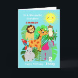 Cute Safari Animals Grandson Grattis på födelsedag Kort<br><div class="desc">vilda djur av söt tecknad,  inklusive makrill,  hippo,  lejonare,  elefant,  papegoja och kindapa. en sådan roligt och en färgstark design som är enkel att anpassa med ett namn,  en ålder och ett meddelande,  för den speciellare beröringen extra utan kostnad för extra.</div>