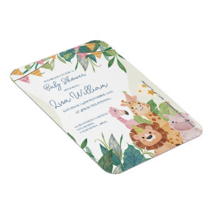 Cute Safari Animals Grönt Leafy Theme Baby Shower Magnet
