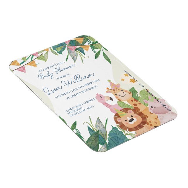 Cute Safari Animals Grönt Leafy Theme Baby Shower Magnet (Högersidan)