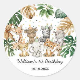 Cute Safari Animals Jungle Greenery Baby Shower Cl Runt Klistermärke