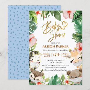 Cute Safari Animals Jungle Greenery Baby Shower Inbjudningar