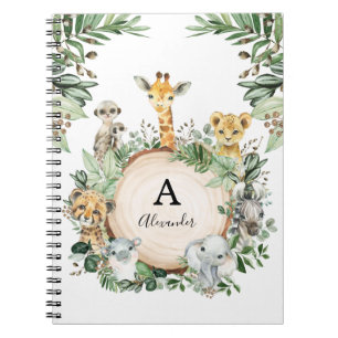 Cute Safari Animals Jungle Greenery Boys School Anteckningsbok