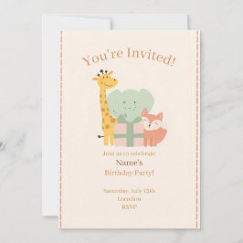 Cute Safari Animals Kids Birthday Invitation Card Inbjudningar