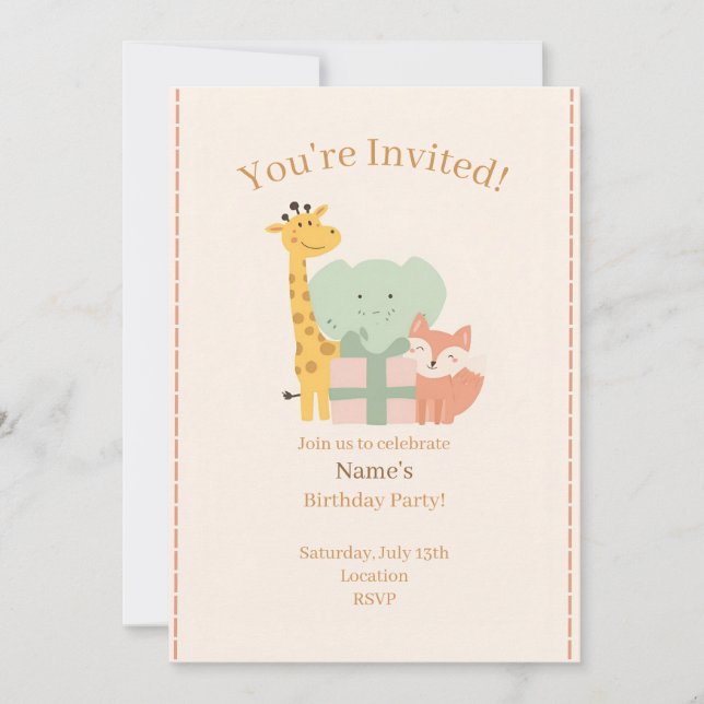 Cute Safari Animals Kids Birthday Invitation Card Inbjudningar (Framsida)