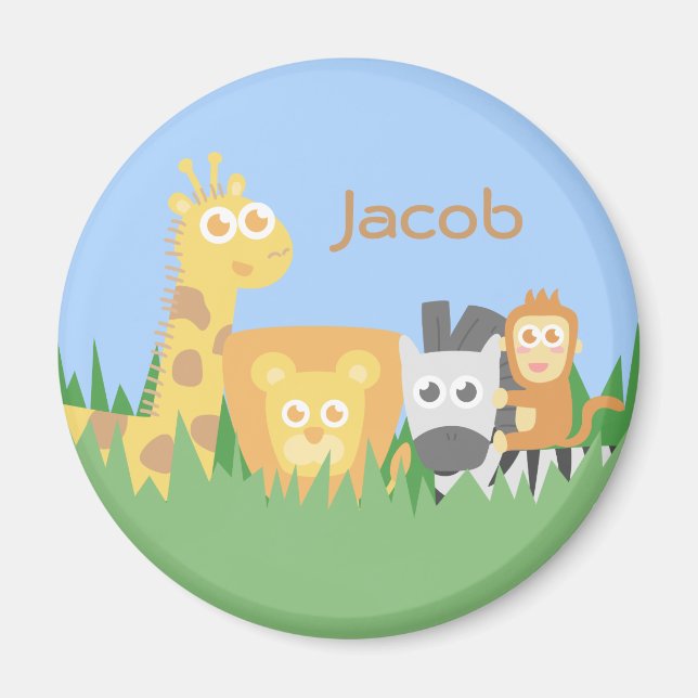 Cute Safari Animals Kids Personlig Magnet (Framsidan)