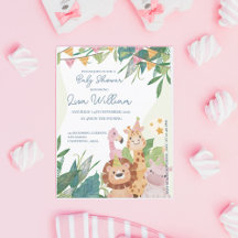 Cute Safari Animals Leafy Baby Shower-inbjudan