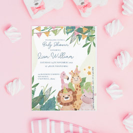 Cute Safari Animals Leafy Baby Shower-inbjudan Vykort