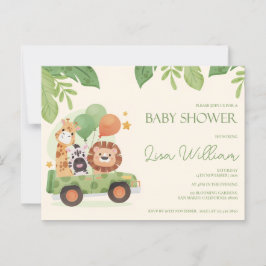 Cute Safari Animals Leafy Baby Shower-inbjudan Vykort