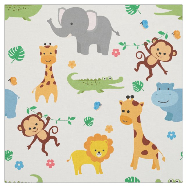 Cute Safari Animals Nursery Fabric Tyg (Provkarta)
