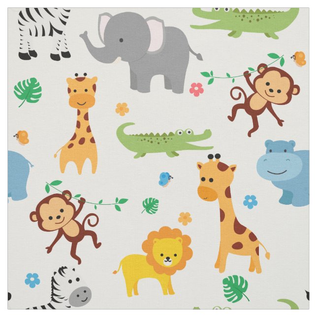 Cute Safari Animals Nursery Fabric Tyg (Provkarta)
