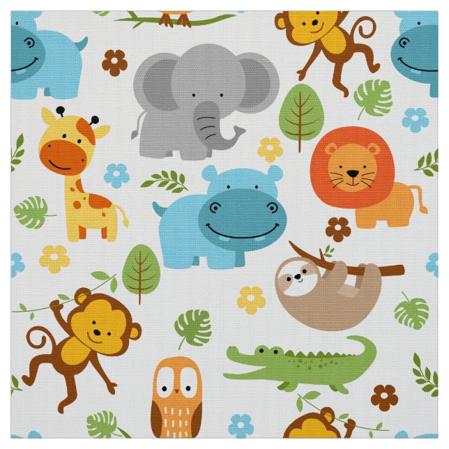 Cute Safari Animals Nursery Fabric Tyg (Prov)