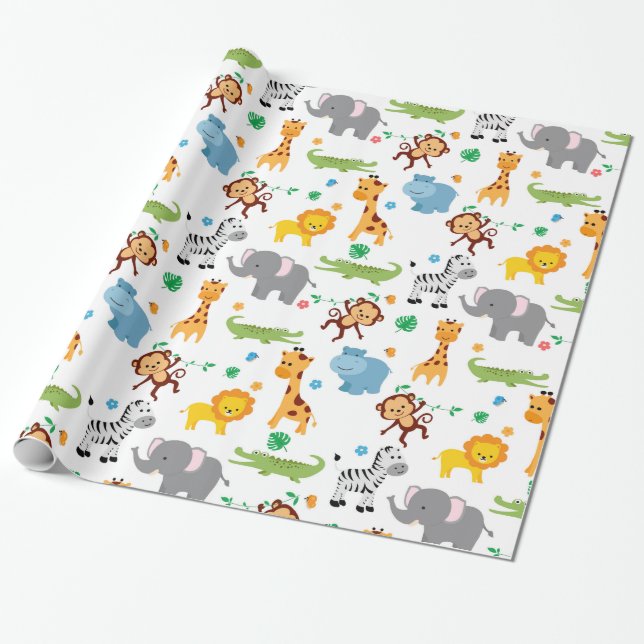 Cute Safari Animals Nursery Mönster Presentpapper (Utrullad)