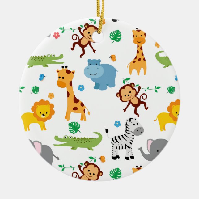 Cute Safari Animals Nursery Mönster Tote Bag Julgransprydnad Keramik (Framsidan)