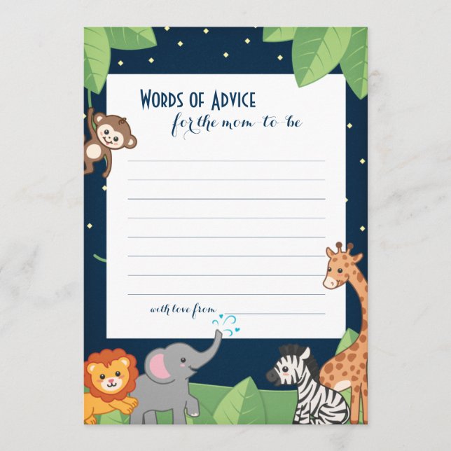 Cute Safari Animals nya Mamma Advice Shower Cards Rådkort (Framsida)