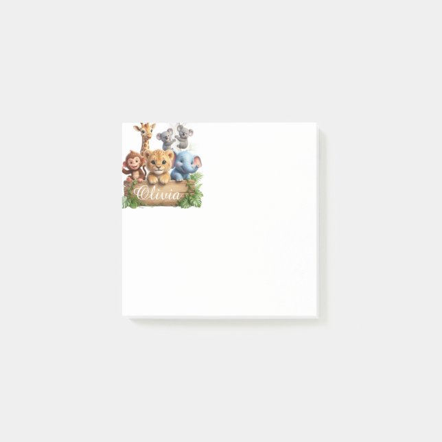 Cute Safari Animals Personalized Sticky Notes Post-it Block (Framsida)