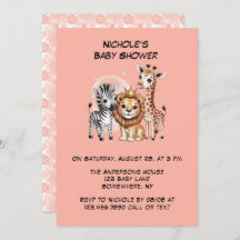 Cute Safari Animals Rosa Blommigt Girl Baby Shower