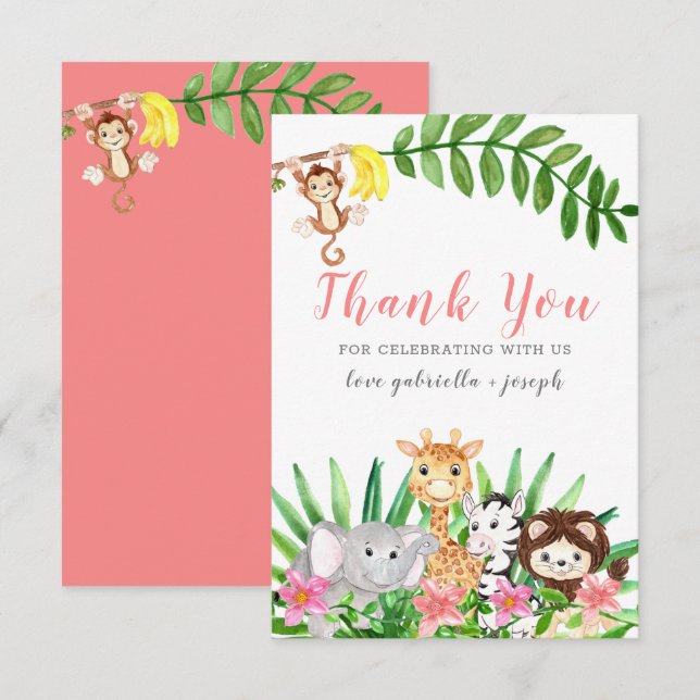 Cute Safari Animals | Rosa Flicka Shower Tack Kort (Fram/baksida)