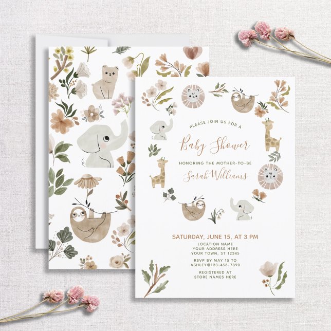 Cute Safari Animals skript Boho Baby Shower Inbjudningar (Skapare uppladdad)