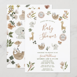 Cute Safari Animals skript Boho Baby Shower Inbjudningar
