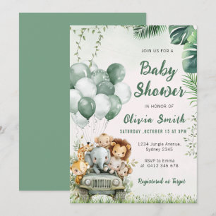 Cute Safari Animals, ungle Baby Shower Inbjudningar