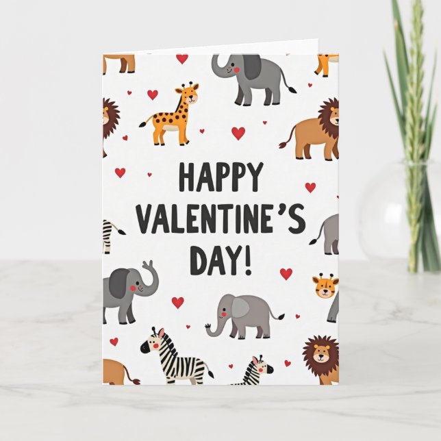 Cute Safari Animals Valentines Day Card Kort (Framsida)