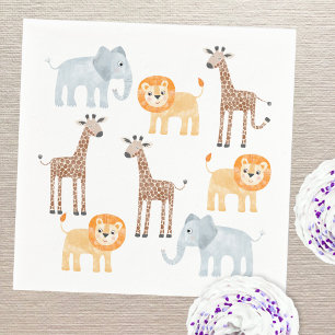 Cute Safari Animals Watercolor Mönster Pappersservett