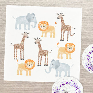 Cute Safari Animals Watercolor Mönster Pappersservett