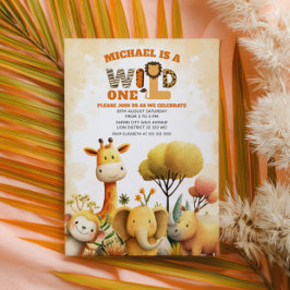 Cute Safari Animals WILD ONE ZOO 1st Birthday Inbjudningar