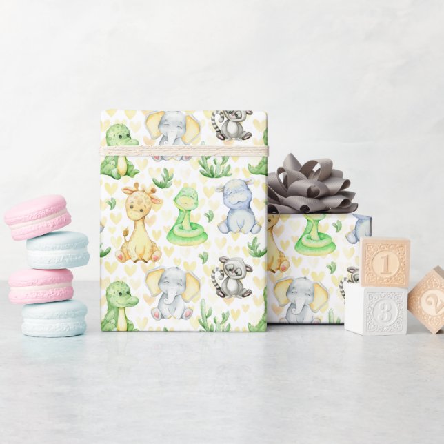 Cute Safari Animals Wrapping Papper Roll Presentpapper (Baby Shower)