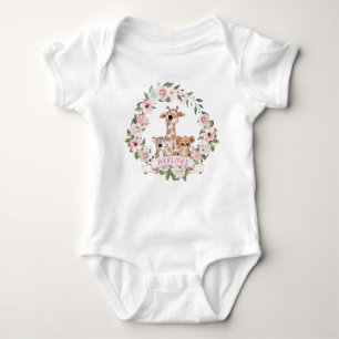 Cute Safari Baby djur Rosa ros Blommigt T Shirt