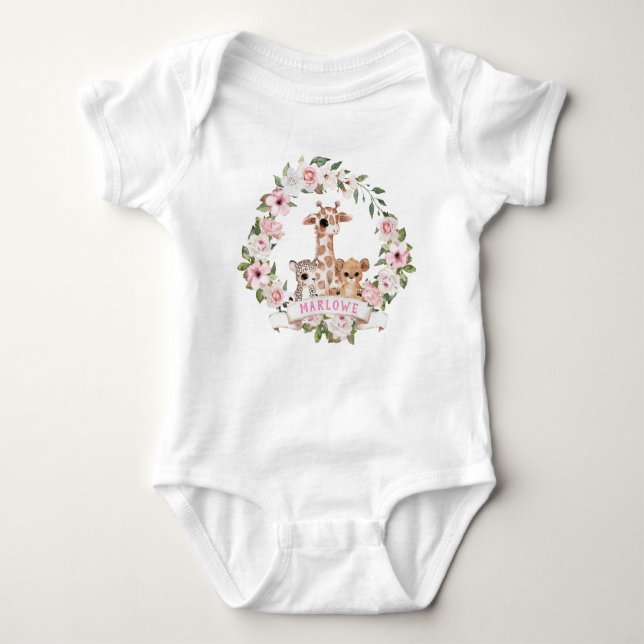 Cute Safari Baby djur Rosa ros Blommigt T Shirt (Framsida)