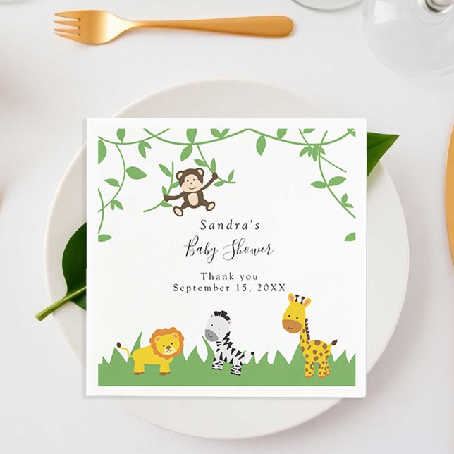 Cute Safari Baby Shower Background Jungle Animals Pappersservett (Skapare uppladdad)