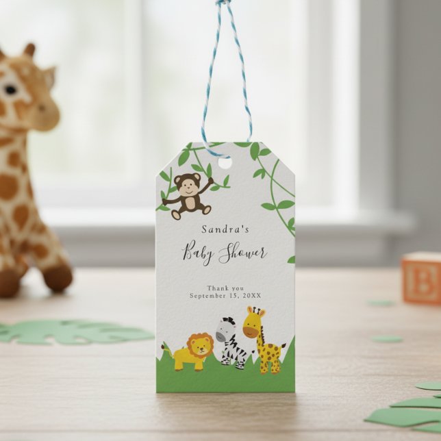 Cute Safari Baby Shower Background Jungle Animals Presentetikett (Skapare uppladdad)