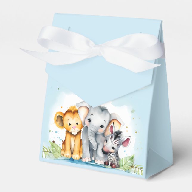 Cute Safari Baby Shower Elephant, Lejon, Zebra Presentaskar (Framsidan Sidan)