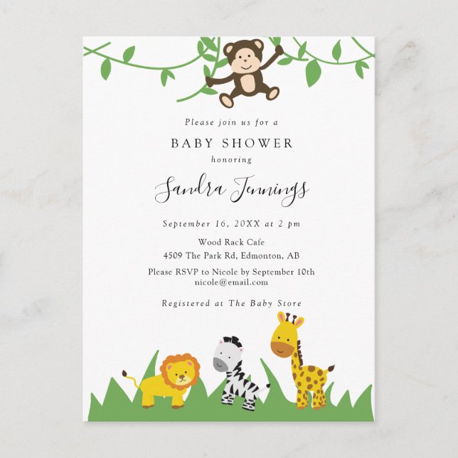 Cute Safari Baby Shower Jungle Animals Kawaii Vild Vykort (Framsida)