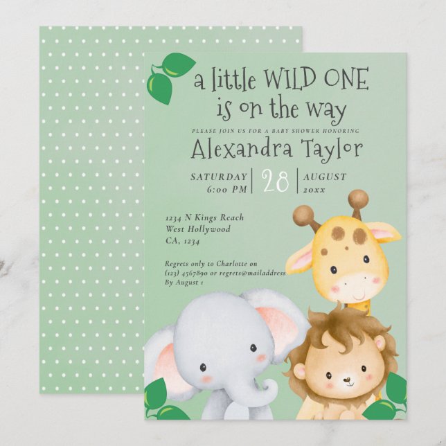 Cute Safari Baby Shower Personlig Inbjudningar (Fram/baksida)