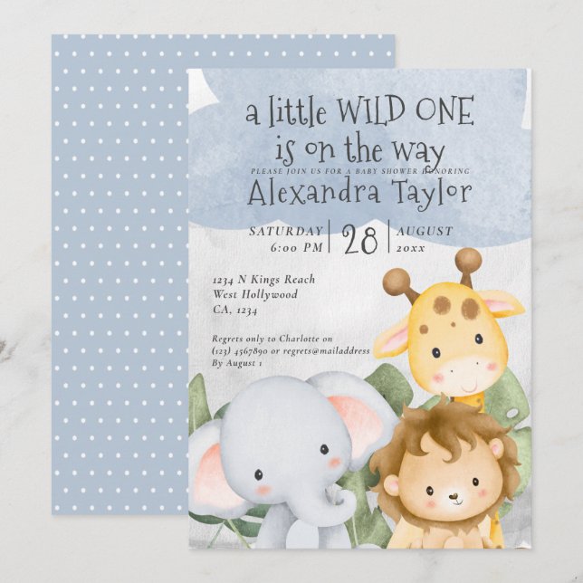 Cute Safari Baby Shower Personlig Inbjudningar (Fram/baksida)