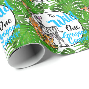 Cute Safari-djur 1:a födelsedag en vild Presentpapper