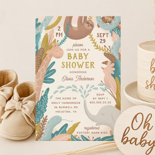 Cute safari-djur. Nybörjare djungelbabydusch Inbjudningar