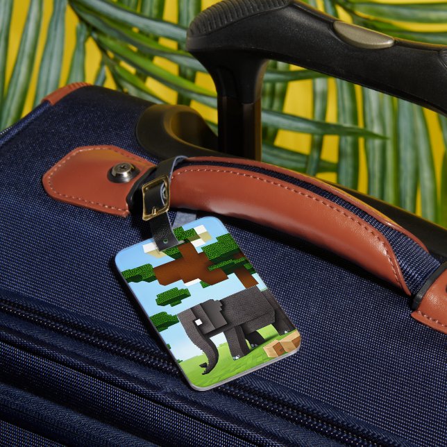 Cute Safari Elephant Pixel Art Bagagebricka (Framsida Insitu 1)