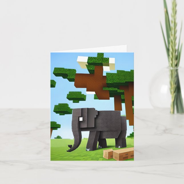 Cute Safari Elephant Pixel Art Helgkort (Framsida)