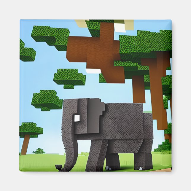 Cute Safari Elephant Pixel Art Magnet (Framsidan)